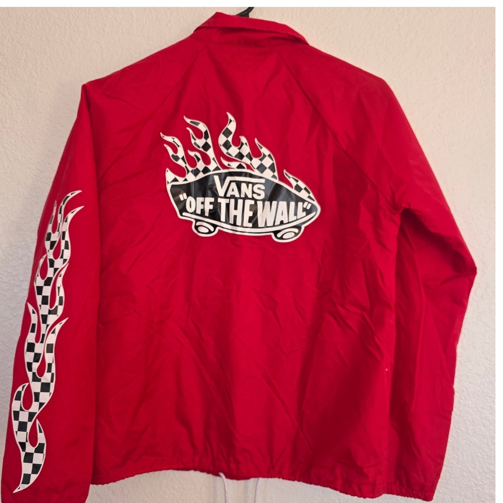 Vans Torrey Coaches Jacket Red Checkerboard Flame Sleeve XS Mens Womens‎